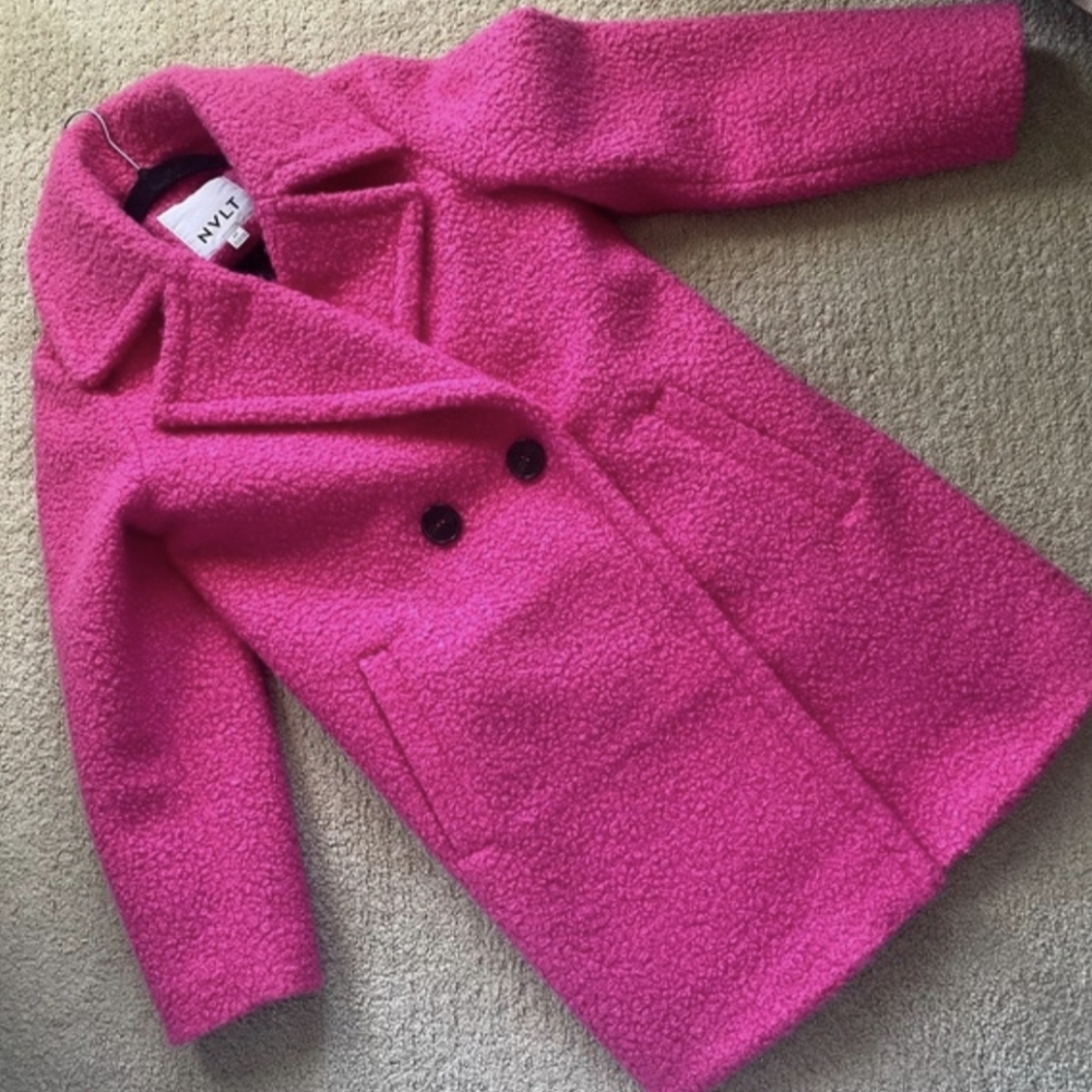 NVLT Hot Pink Teddy Pea Coat Faux Fur Fuchsia Anthropologie